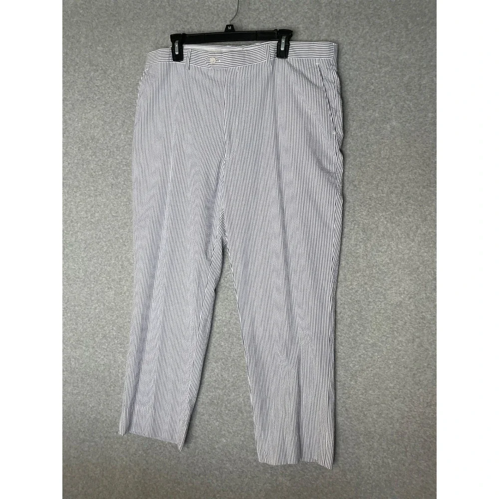 Jos A Bank Stays Cool Tailored Fit Suit Mens 41R Seersucker‎ Striped Blue White